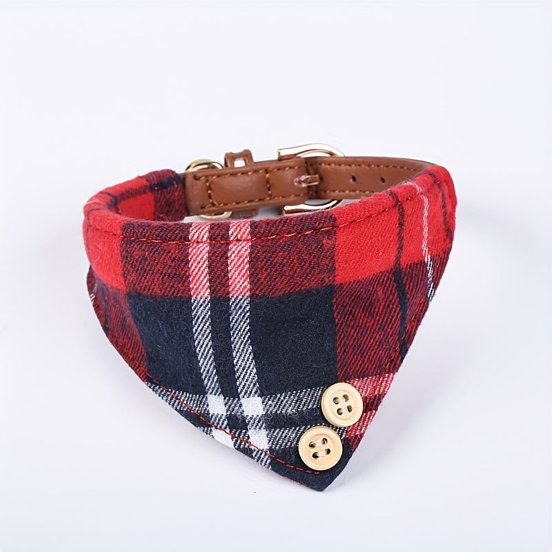 Collier chien- Plaid Leather Dog Collar Set with Bandana and Bowtie