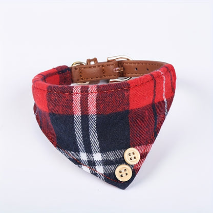 Collier chien- Plaid Leather Dog Collar Set with Bandana and Bowtie