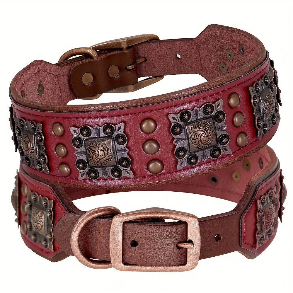 Collier cuir chien- studded leather collar