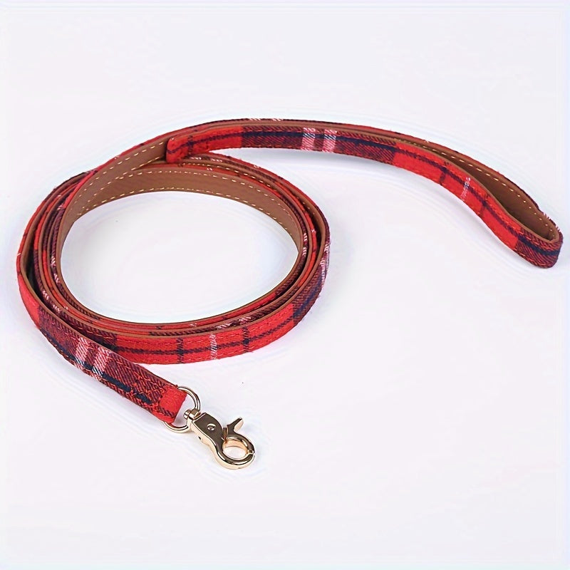 Collier chien- Plaid Leather Dog Collar Set with Bandana and Bowtie