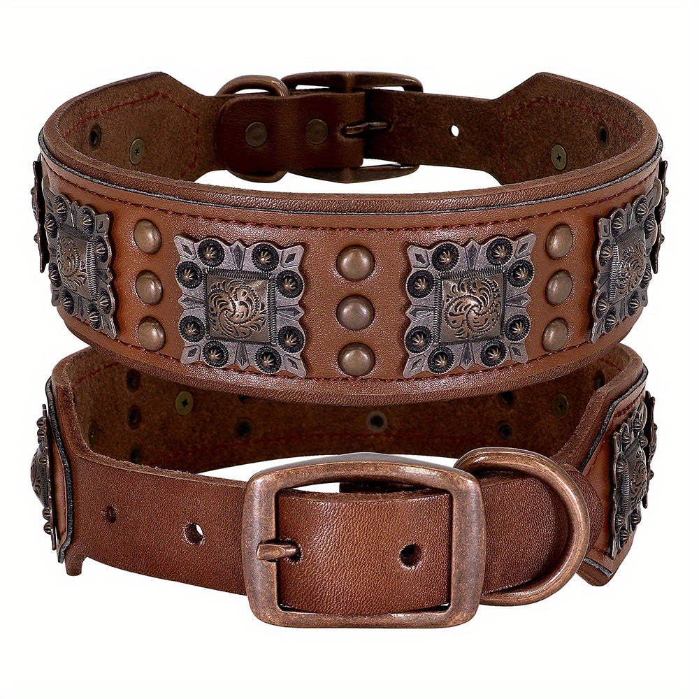 Collier cuir chien- studded leather collar