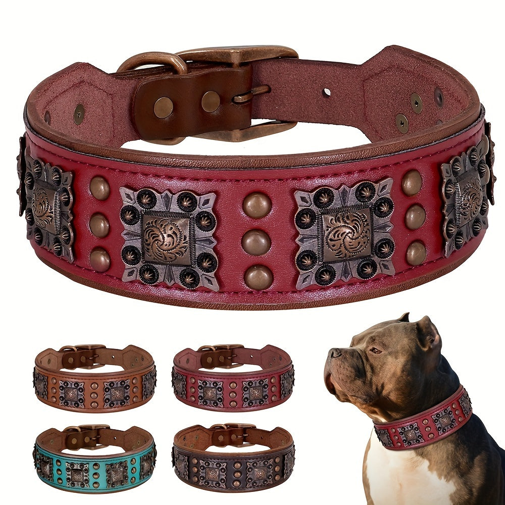 Collier cuir chien- studded leather collar