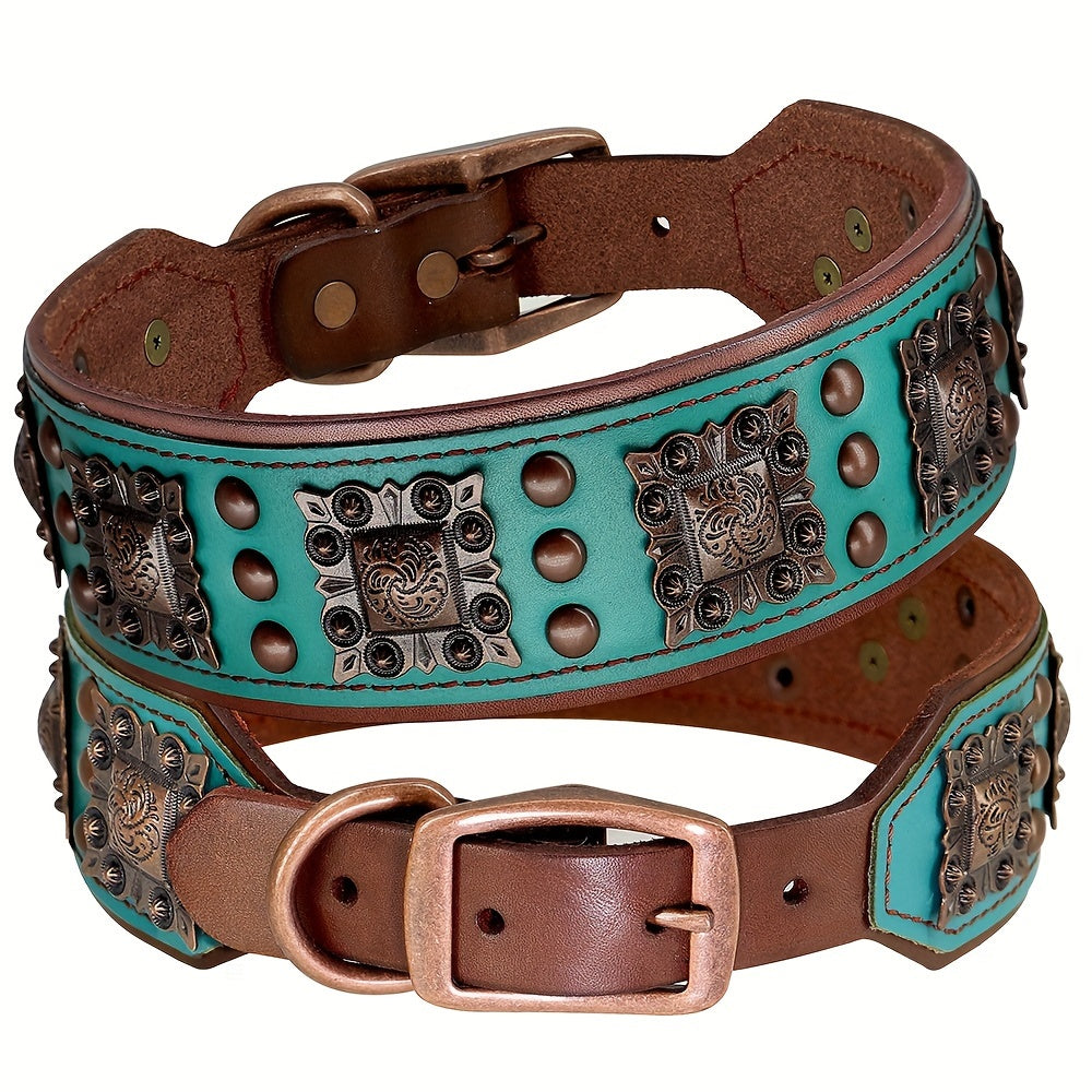 Collier cuir chien- studded leather collar