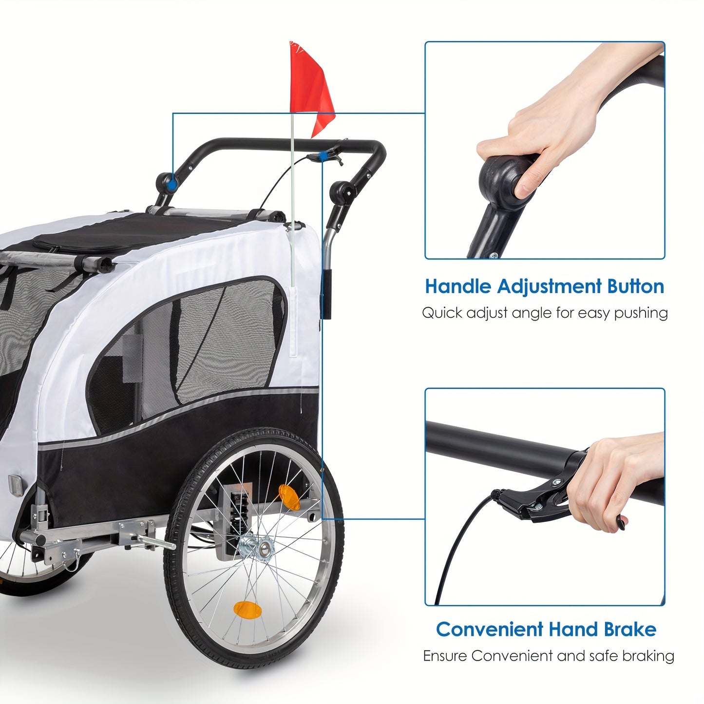 Remorque pour chien vélo | 2-en-1 Robuste 54kg