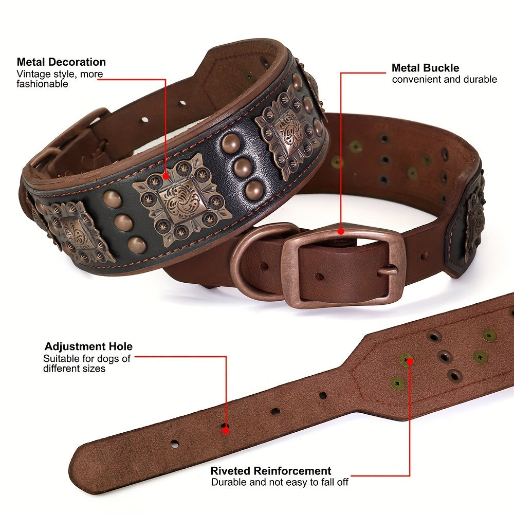 Collier cuir chien- studded leather collar