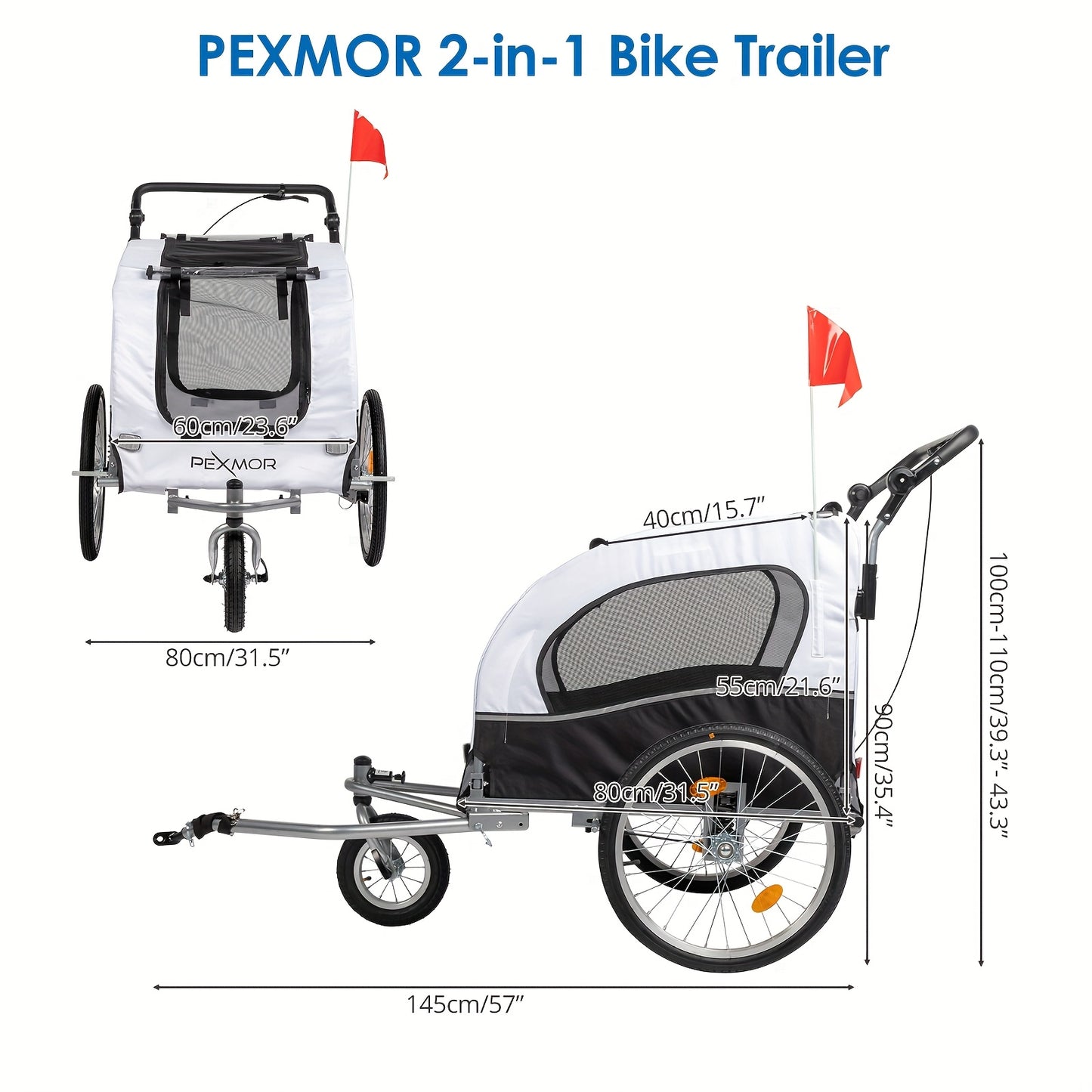 Remorque pour chien vélo | 2-en-1 Robuste 54kg