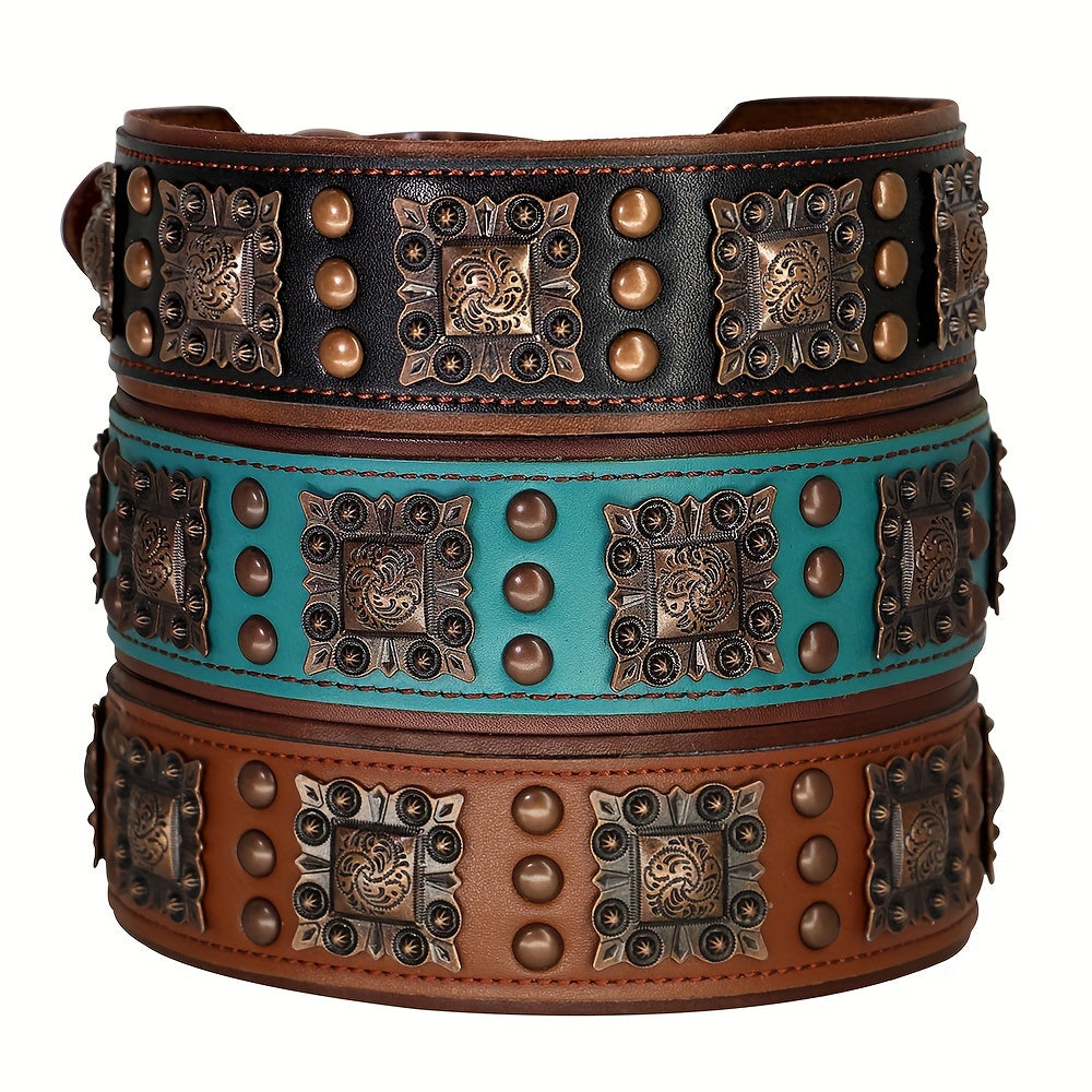 Collier cuir chien- studded leather collar