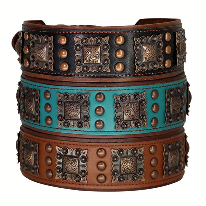 Collier cuir chien- studded leather collar