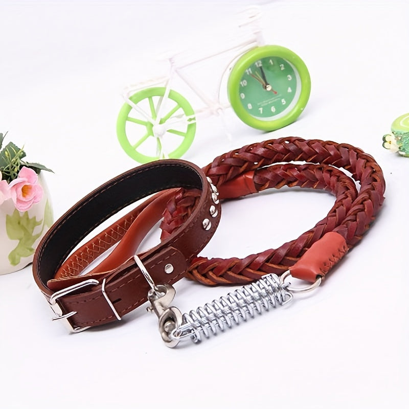 Laisse pour chien- Strong Cowhide Dog Leash and Collar