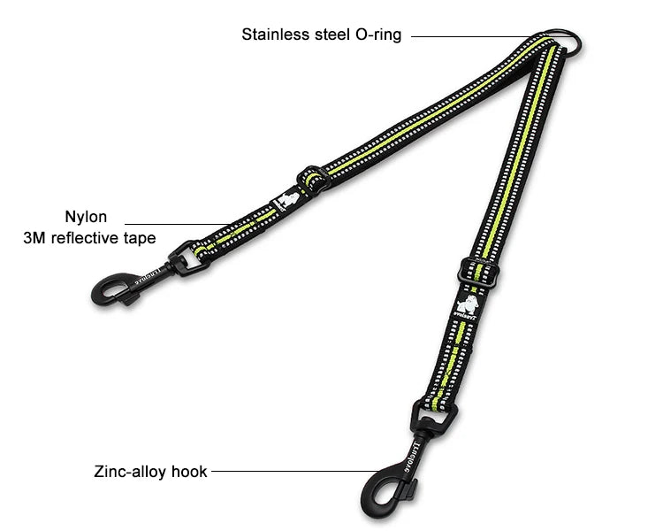 Laisse pour chien- Truelove Reflective Nylon Double Dog Leash