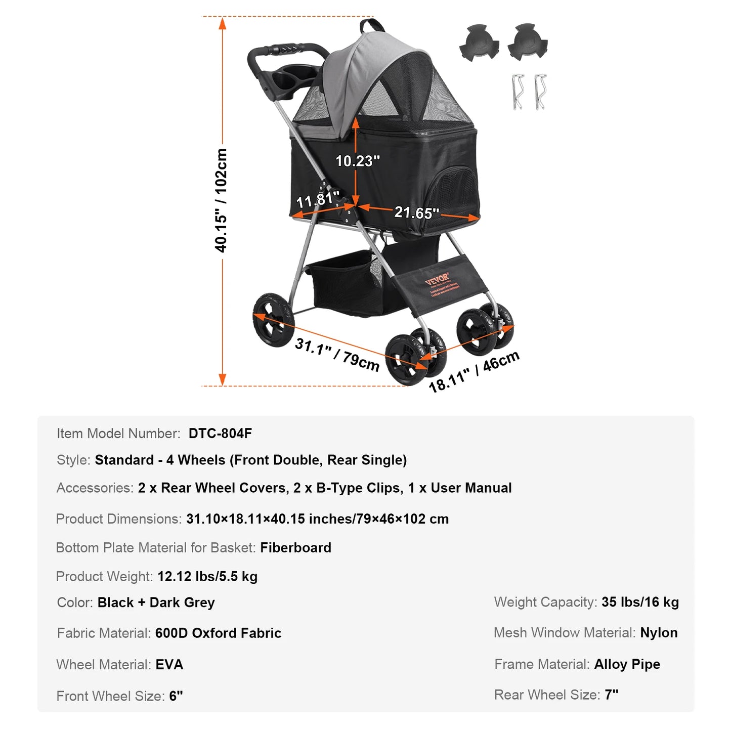 Poussette Chien-VEVOR 3 Roues