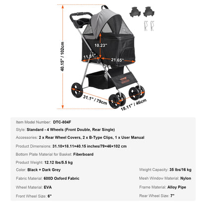 Poussette Chien-VEVOR 3 Roues