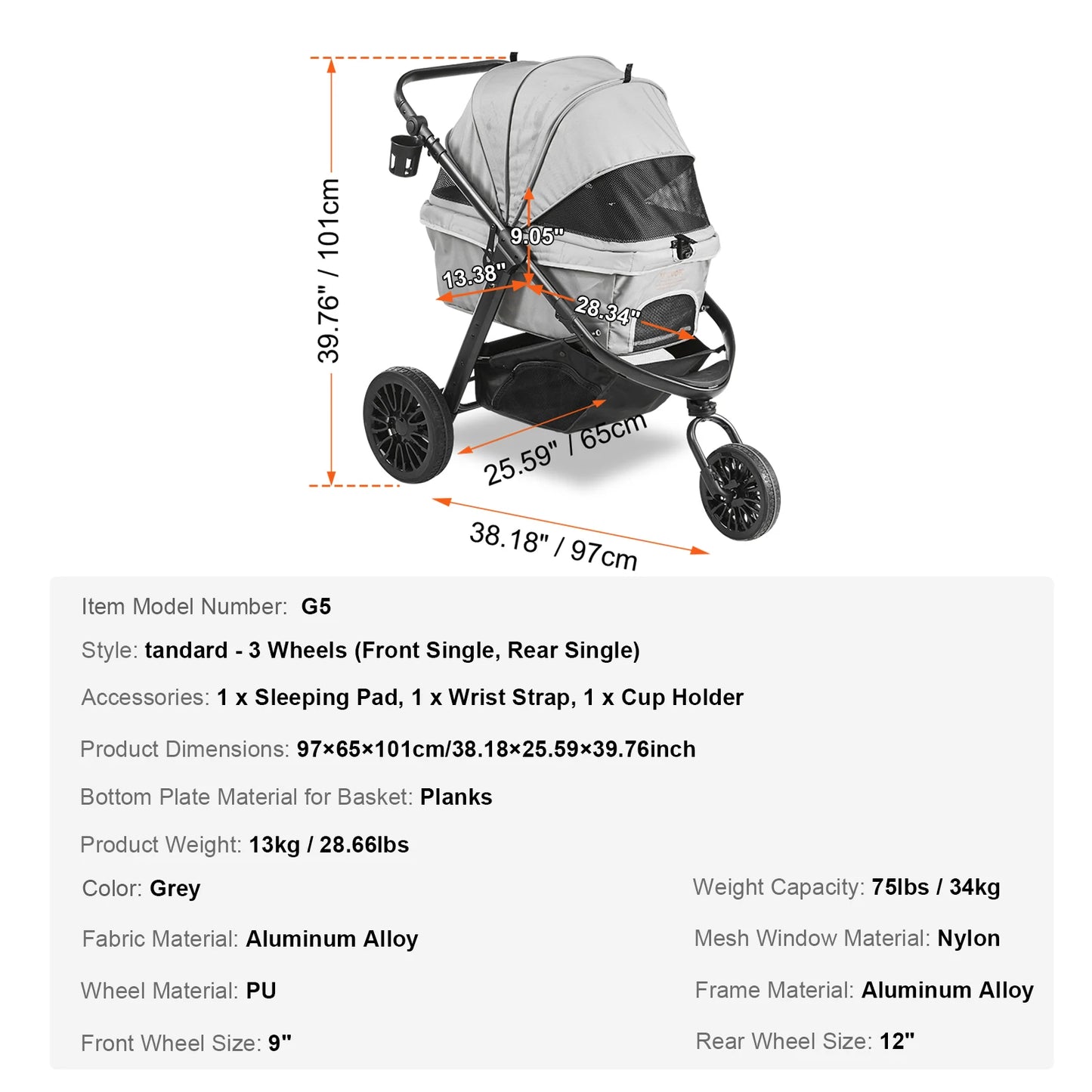 Poussette Chien-VEVOR 3 Roues