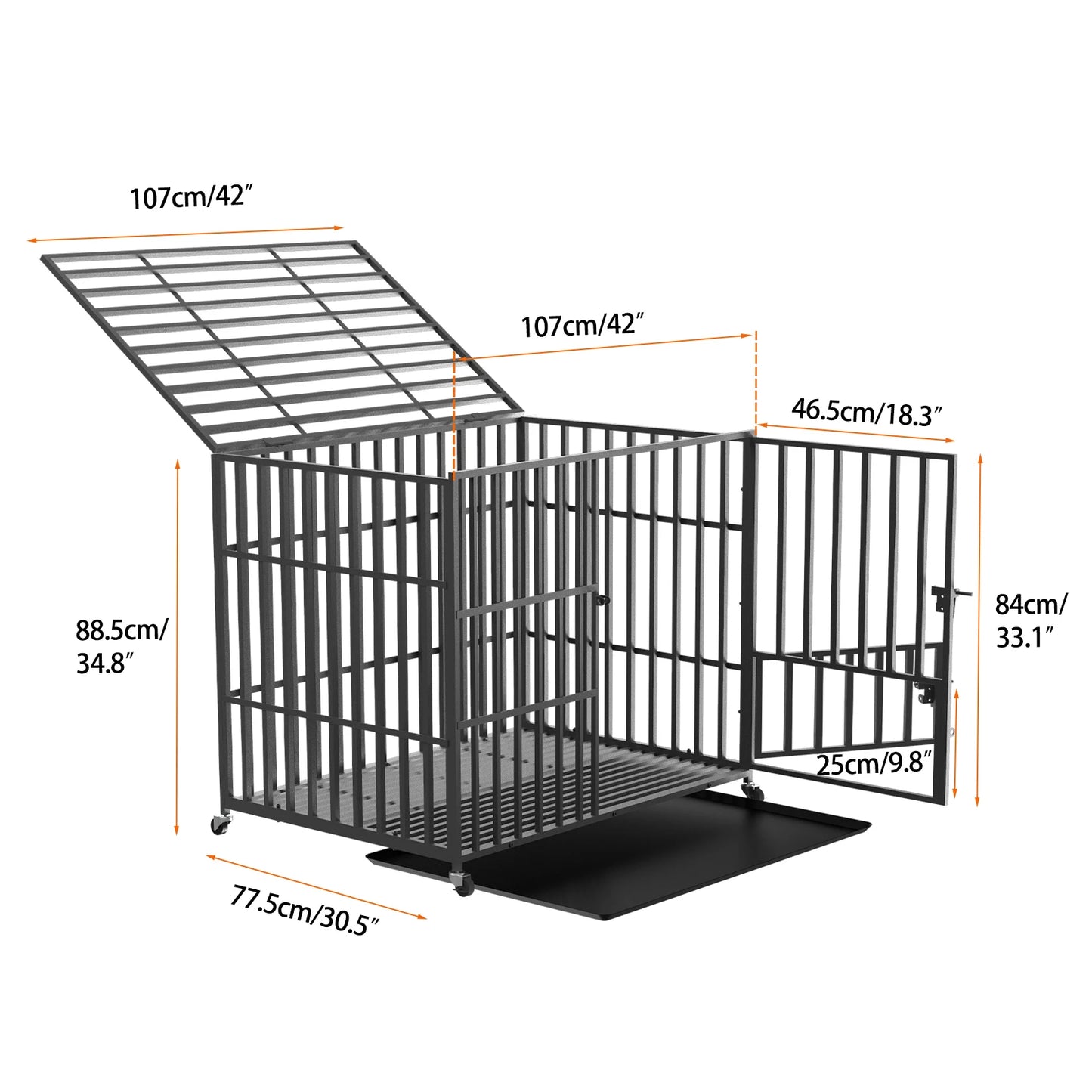 Cage chien- 3 portes Roulante