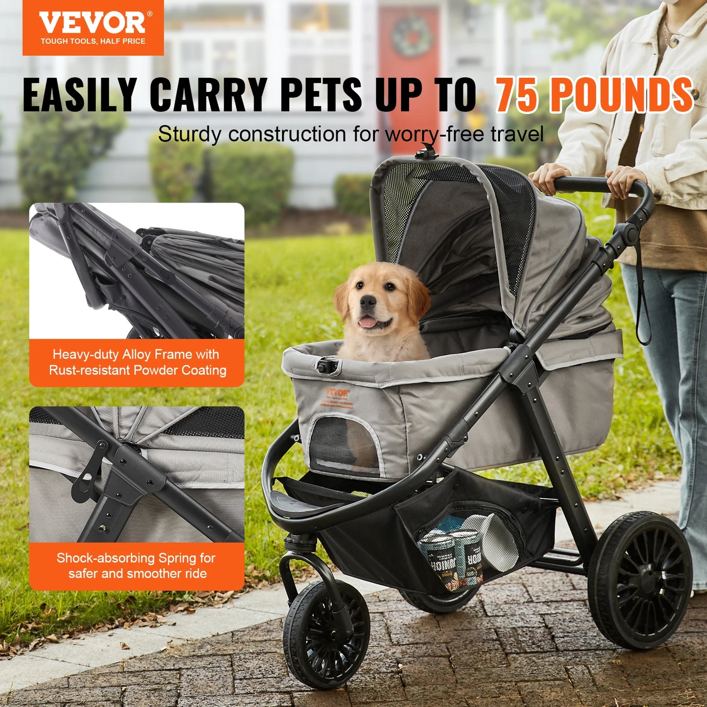 Poussette Chien-VEVOR 3 Roues
