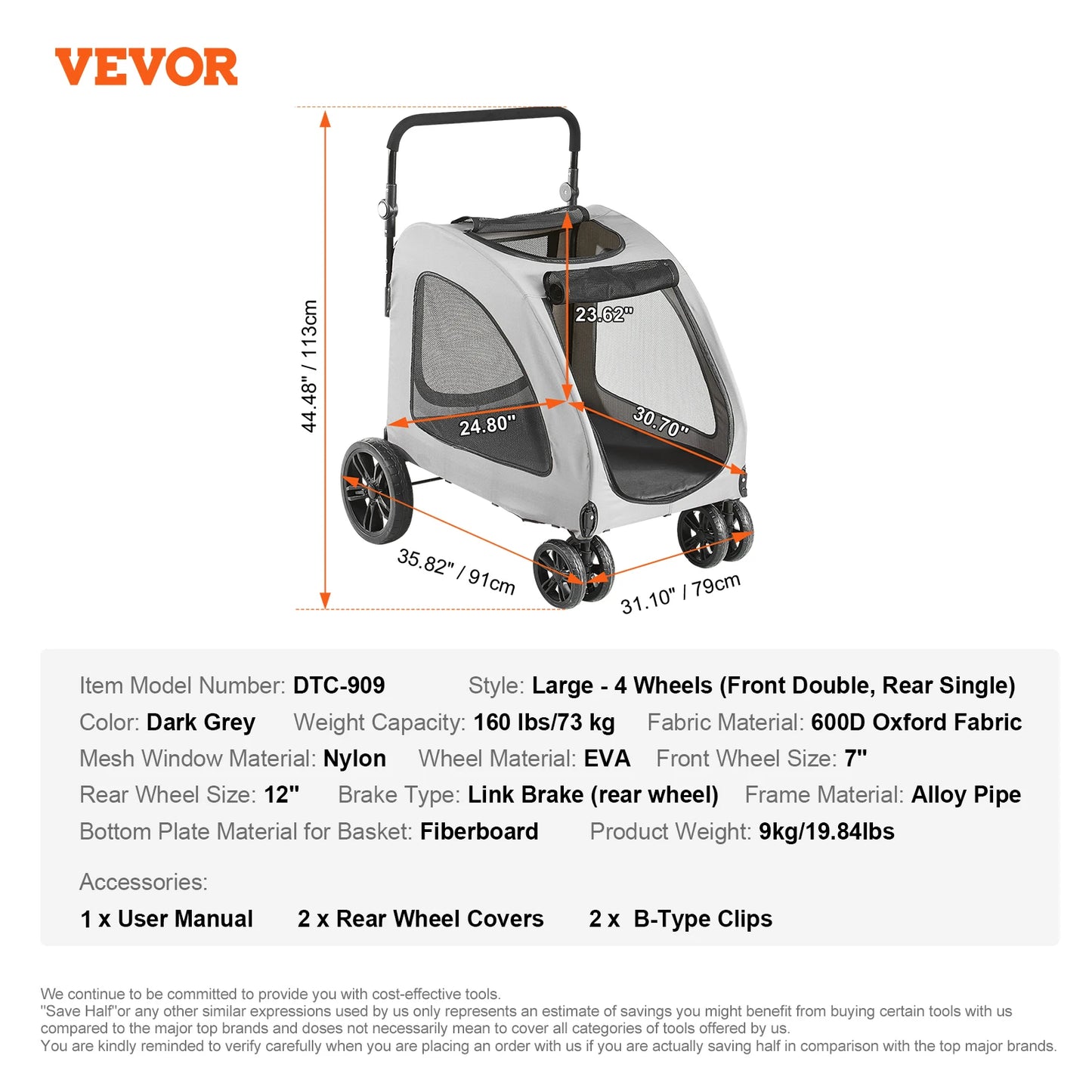 Poussette Chien-VEVOR 3 Roues
