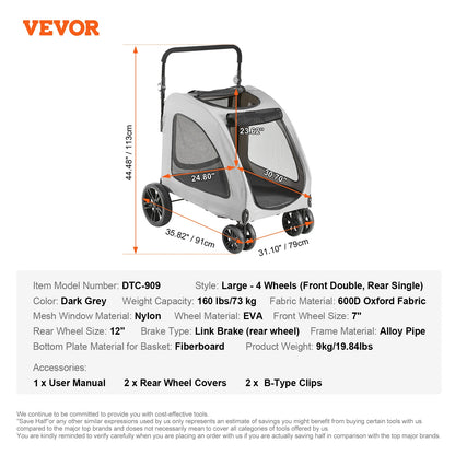 Poussette Chien-VEVOR 3 Roues