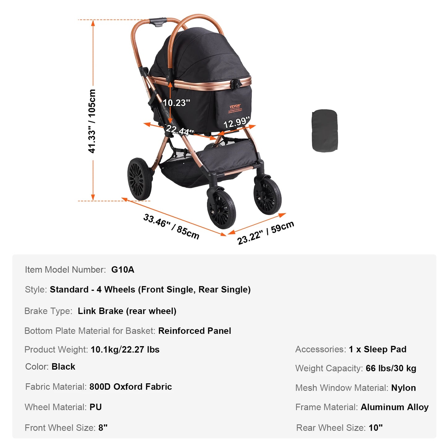 Poussette Chien-VEVOR 3 Roues