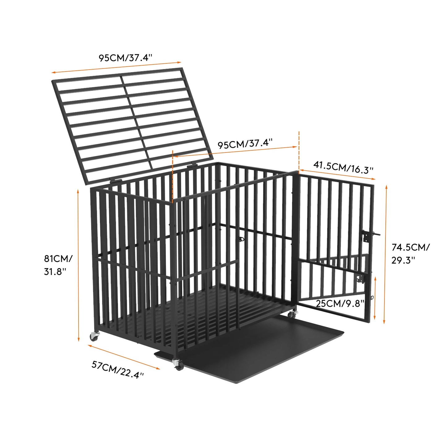 Cage chien- 3 portes Roulante