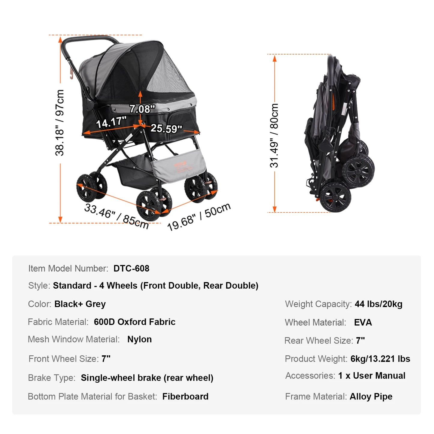 Poussette Chien-VEVOR 3 Roues