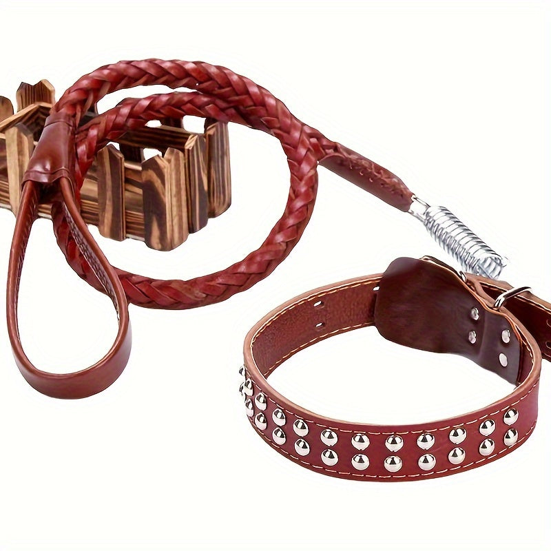 Laisse pour chien- Strong Cowhide Dog Leash and Collar