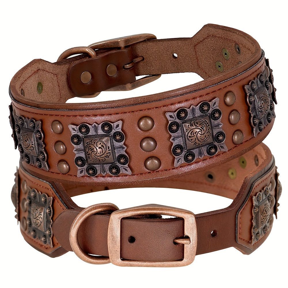 Collier cuir chien- studded leather collar