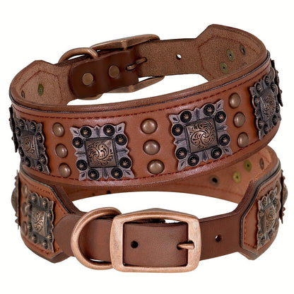 Collier cuir chien- studded leather collar