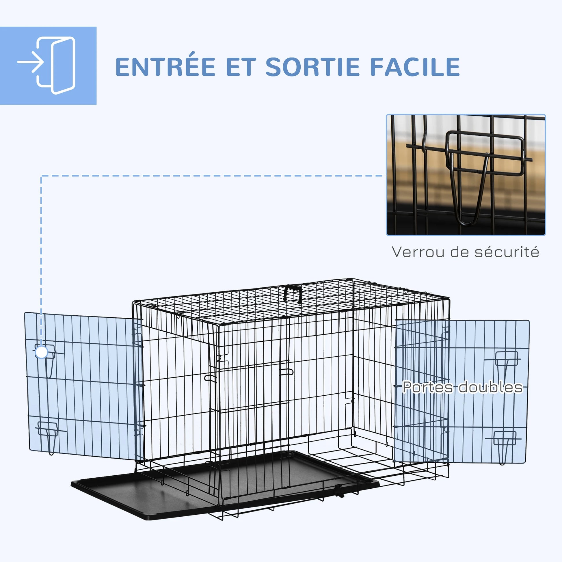 cage chien | Pliable Acier 2 Portes lock