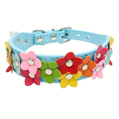 Collier en cuir pour chien - Double Row Of Flower - Le Chihuahua Voyageur