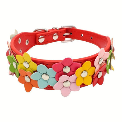 Collier en cuir pour chien - Double Row Of Flower - Le Chihuahua Voyageur