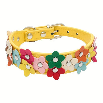 Collier en cuir pour chien - Double Row Of Flower - Le Chihuahua Voyageur