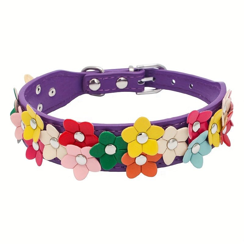 Collier en cuir pour chien - Double Row Of Flower - Le Chihuahua Voyageur