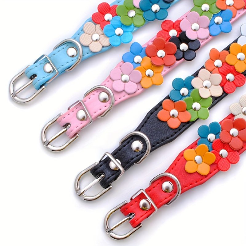 Collier en cuir pour chien - Double Row Of Flower - Le Chihuahua Voyageur