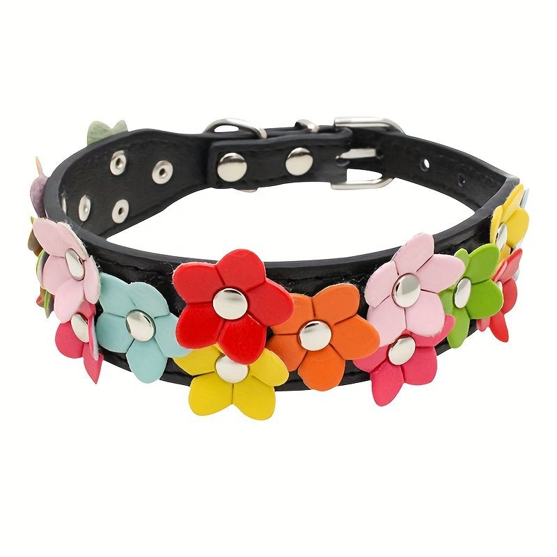 Collier en cuir pour chien - Double Row Of Flower - Le Chihuahua Voyageur