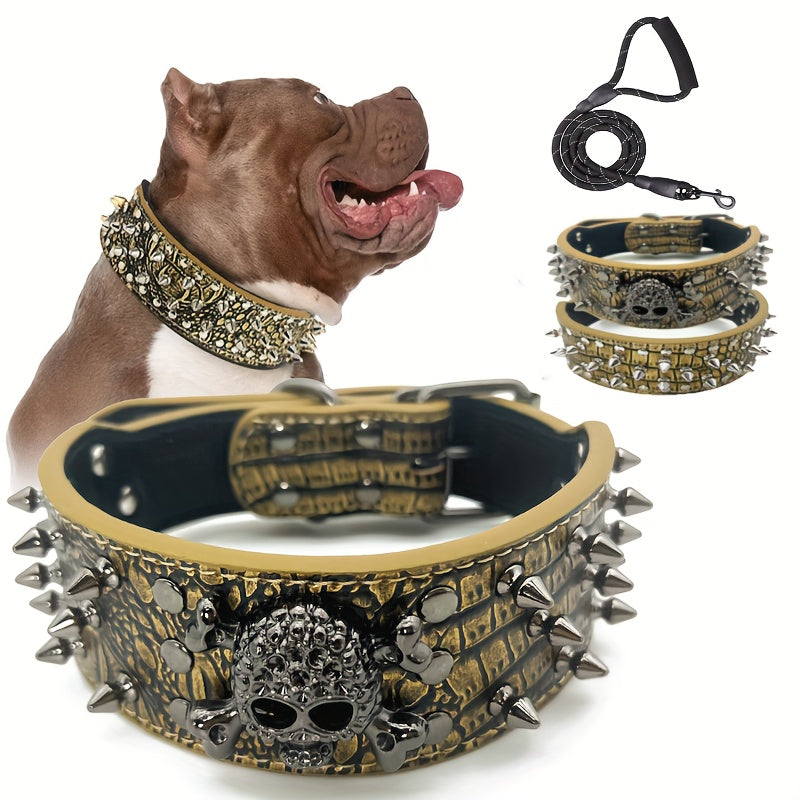 Collier chien- Leather Spiked Studded