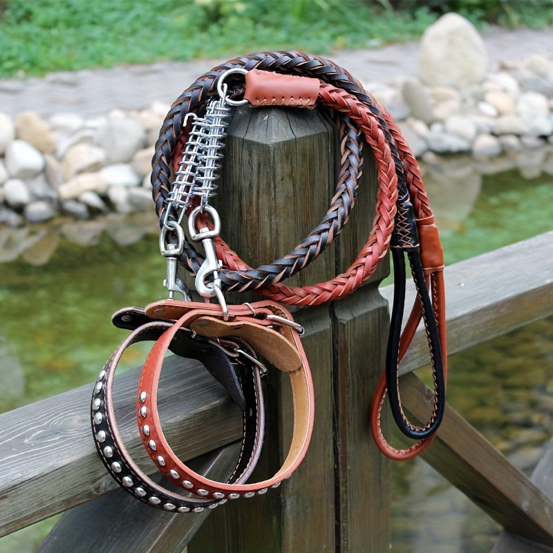 Laisse pour chien- Strong Cowhide Dog Leash and Collar