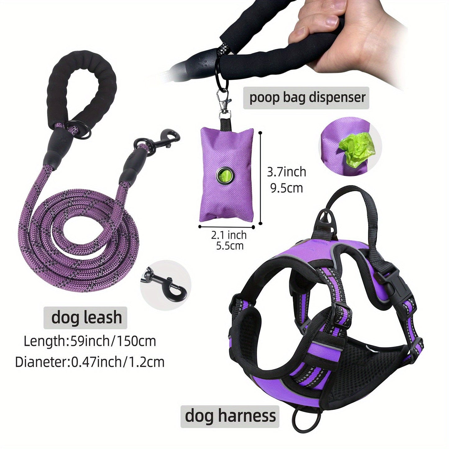 Harnais anti traction chien - MiTOOE kit 3 pcs - Le Chihuahua Voyageur