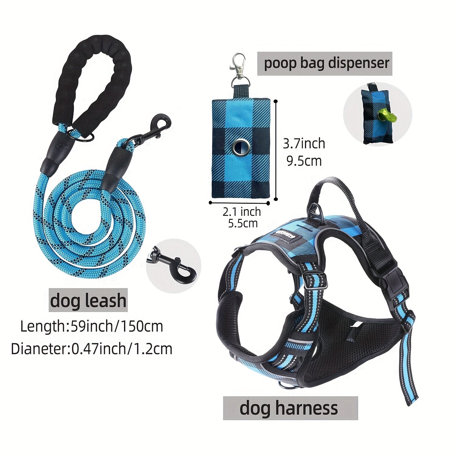 Harnais anti traction chien - MiTOOE kit 3 pcs - Le Chihuahua Voyageur