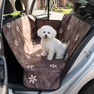 Housse voiture chien  fleurs marrons