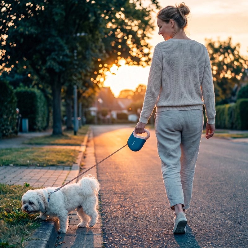Laisse enrouleur chien balade bleu