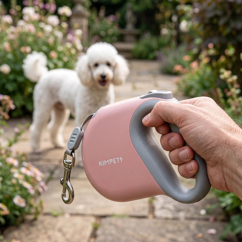 Laisse enrouleur chien rose caniche