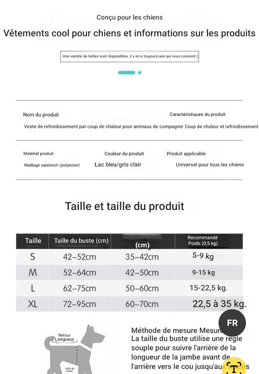 Gilet rafraichissant chien | Fraîcheur Durable