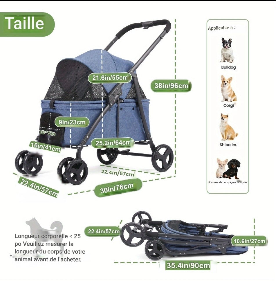 Poussette chien | 3-en-1 Pliable
