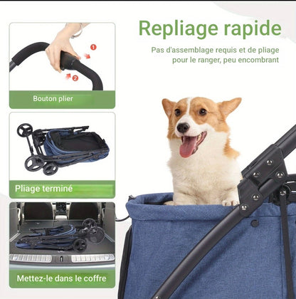Poussette chien | 3-en-1 Pliable
